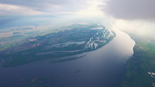 Aerial view of the Oka River near Old Ryazan, Russia
