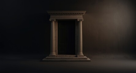 Obraz premium Traditional front doorway with column segments spaced on a dark shaded backdrop