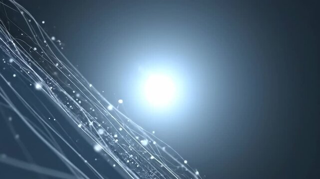 Abstract flowing light particles and streaks against a soft, luminous background, evoking a sense of movement and energy