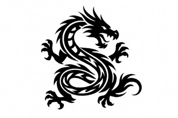 Naklejka premium Powerful Black Tribal Dragon Silhouette Illustration Isolated on White Background