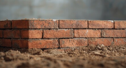 Close up of stacked bricks forming construction foundation