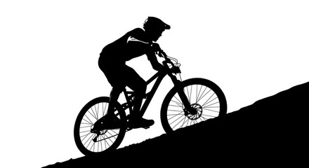 Fototapeta premium Silhouette of a mountain biker ascending a hill