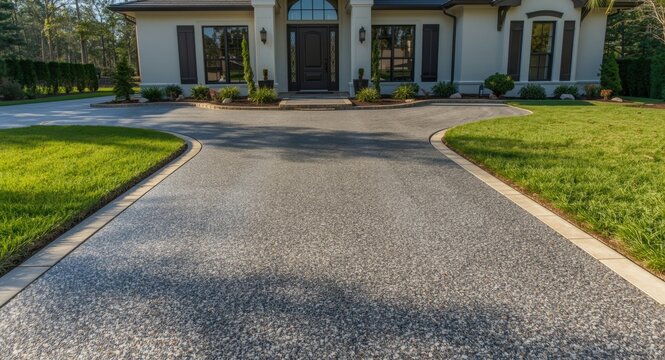 Resin driveway installation showcasing individual house frontage