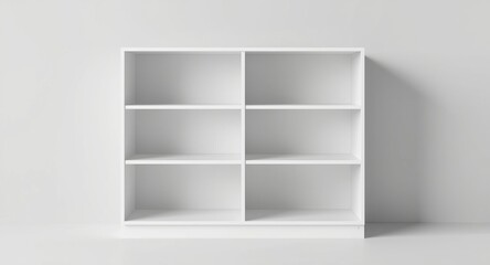 Fototapeta premium Blank retail storage cabinet with shelves in white for versatile kitchen or office furniture