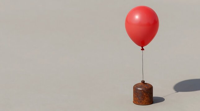 Red hot air balloon decoration placed on a wooden door and table for a birthday celebration