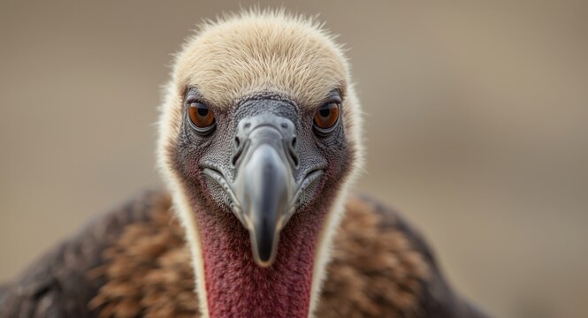 Up close capture of a vulture focusing attentively on the camera