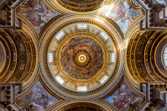 Decorated ceiling of Sant'Agnese in Agone church on Piazza Navona square, Rome, Italy