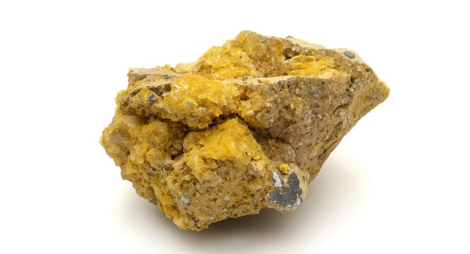 Radioactive uranium ore specimen on bright white background used in energy production