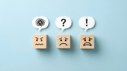 Fototapeta premium Emotional Faces and Speech Bubbles: Confusion, Question, Exclamation, Anger, Sadness