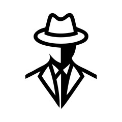 Logo sastrería de ropa de caballero. Dibujo con líneas de la cara de un hombre con sombrero, chaqueta, camisa y corbata © teracreonte