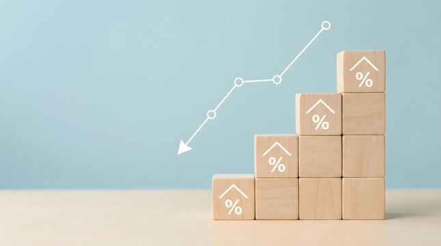 Financial Growth Chart with Percentage Icons on Wooden Blocks