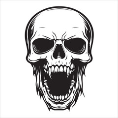 Obraz premium Terrifying screaming skull vector silhouette, Skull Tattoo Vector Art Illustration, Human skull vector illustration, Detailed vintage art silhouette of a human skull