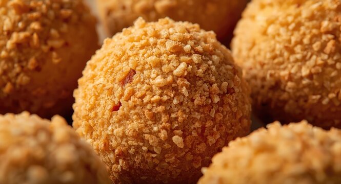 Close up photo highlighting Scottish eggs with breadcrumb exterior