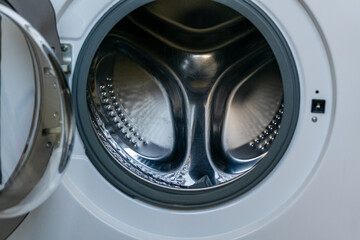 Empty stainless steel drum of front loading washing machine