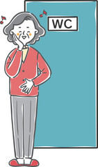 トイレですっきりしたシニア女性　全身　ベクター