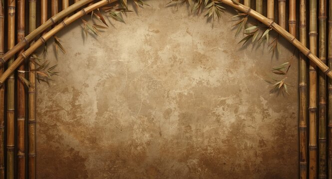 Rugged grunge textured background with bamboo branch frameworks and copy space