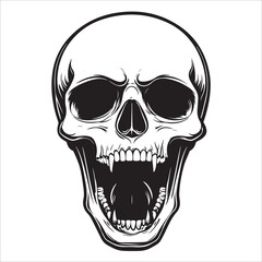Fototapeta premium Terrifying screaming skull vector silhouette, Skull Tattoo Vector Art Illustration, Human skull vector illustration, Detailed vintage art silhouette of a human skull