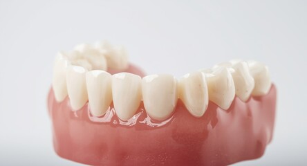 Fototapeta premium Synthetic dental model featuring thin ceramic coatings for cosmetic enhancement close up