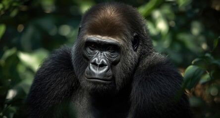 Serene female Western Lowland Gorilla captured in natural environment