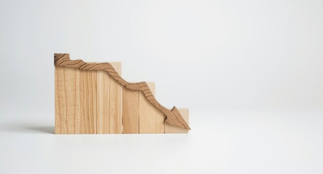 Wooden blocks with percentage sign and arrow showing decreasing interest rates and turnover