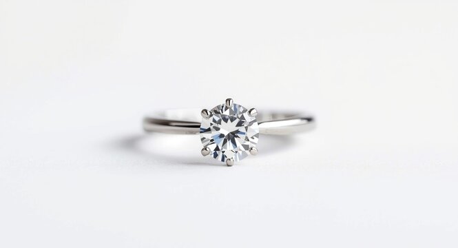 Elegant diamond engagement ring on white background with solitary design