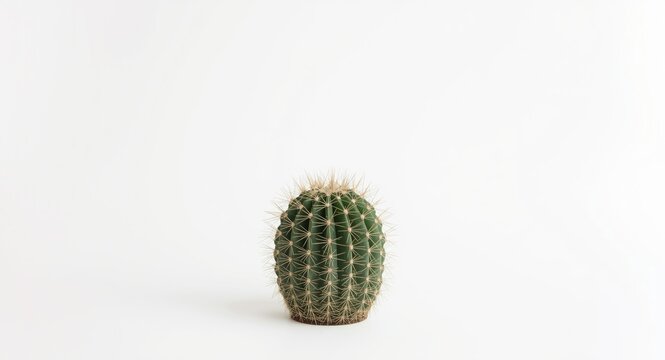Overhead focused image of a Copiapoa Cinerea cactus contrasted by a crisp white background