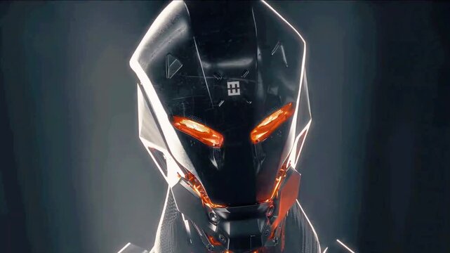 Experience a dynamic 3d animation of a futuristic robot head, perfect for a captivating 3d video VJ loop, an electrifying visual for any DJ performance