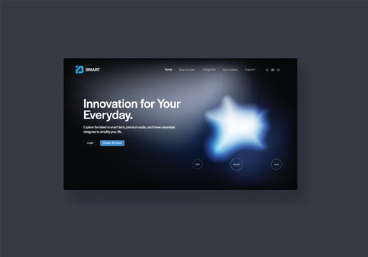 Innovation for Your Everyday Website Landing Page Design with Professional Dark Mode User Interface and Abstract Tech Elements