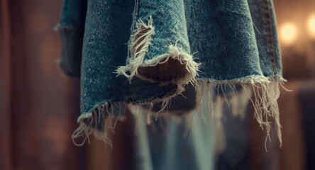 Obraz premium Distressed denim apparel concept with ripped edges and vintage influence