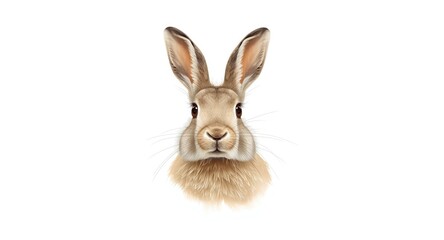 White background image featuring a lifelike illustration of a cute hare for encyclopedia