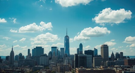 thriving urban skyline against a spotless vibrant sky
