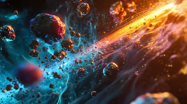 Vibrant illustration of photon interaction causing electron ejection and energy shift 