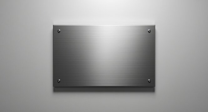 Metal plaque rectangular shape with drop shadow mounted professionally as copy space design