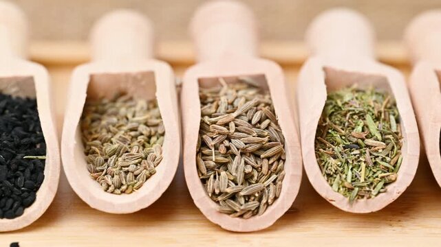 capturing a diverse collection of aromatic dried spices, including pungent chili flakes
