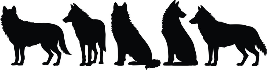 Obraz premium PrintDog silhouettes collection, canine posture vector illustration, pet outline artwork, animal design graphics, domestic dog icons, wildlife inspired species reference
