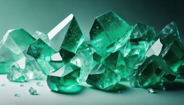 Luminous Green Crystals - A Captivating Display of Geometric Brilliance and Translucence.