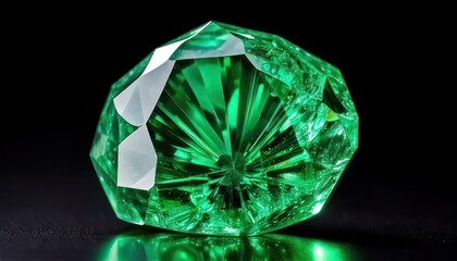 Fototapeta premium Lush Green Emerald Gemstone with Intricate Facets on Black Background.