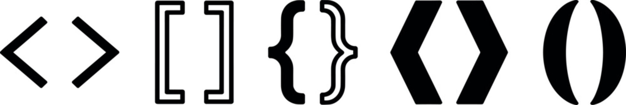 Clean, isolated programming and mathematical bracket symbols, precisely organizing data and conveying digital order on a bright white background.