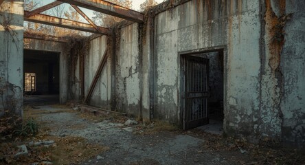 Decayed metal and concrete slab architecture of a Soviet era bomb shelter