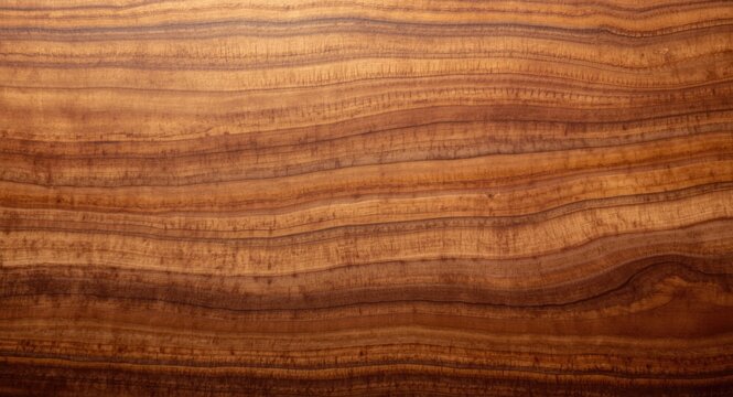 Textured acacia koa wood background with prominent patterns and copy space under soft light