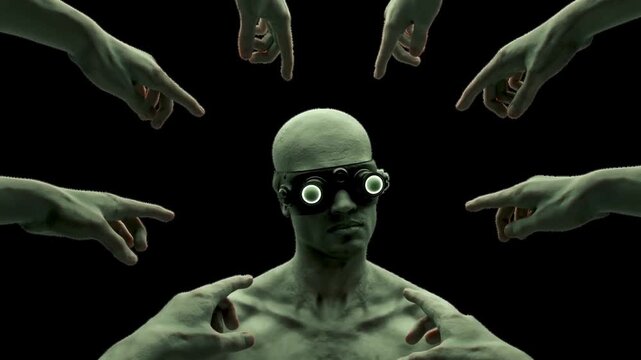 A 3d animation 3d video of a robot character wearing goggles, appearing in a loop, perfect for DJ sets and VJ performances, 684
