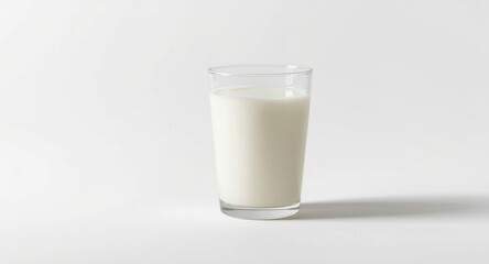 Glass showcasing shiny buttermilk with pure white studio backdrop