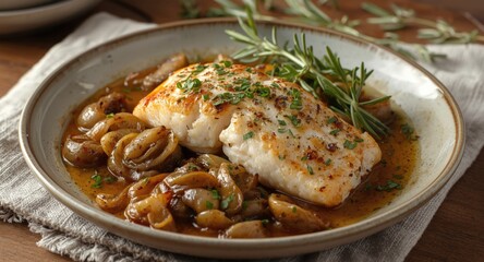 Tasty and Healthy Family Recipe with Northern Cod Baked alongside Shallots and Herbs