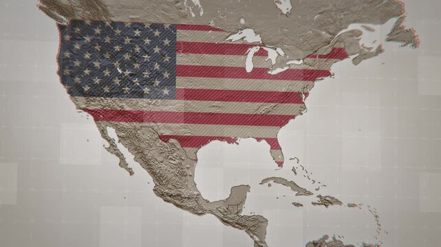 Rotating 3D map of the United States. Smooth flyover from coast to coast, styled as a satellite view. Perfect for travel, business, and educational projects.