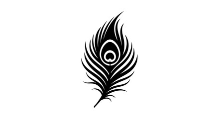 Elegant black peacock feather illustration on a clean white background viewed from the side © Avra