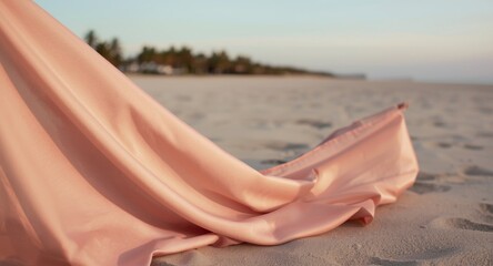 Soft cement fabric tropical beach with pink shadow in a minimalist composition