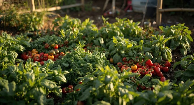 Lush home grown crop area with seasonal vegetables