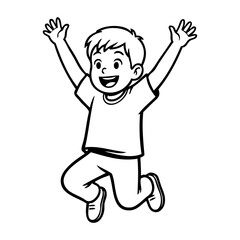 Dibujo sencillo con líneas de niño pequeño alegre saltando con los brazos abiertos  © teracreonte