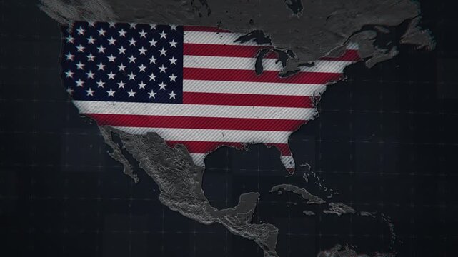 Rotating 3D map of the United States. Smooth flyover from coast to coast, styled as a satellite view. Perfect for travel, business, and educational projects.