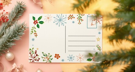 Fototapeta premium Cheerful holiday postcard featuring Christmas motifs and writing space